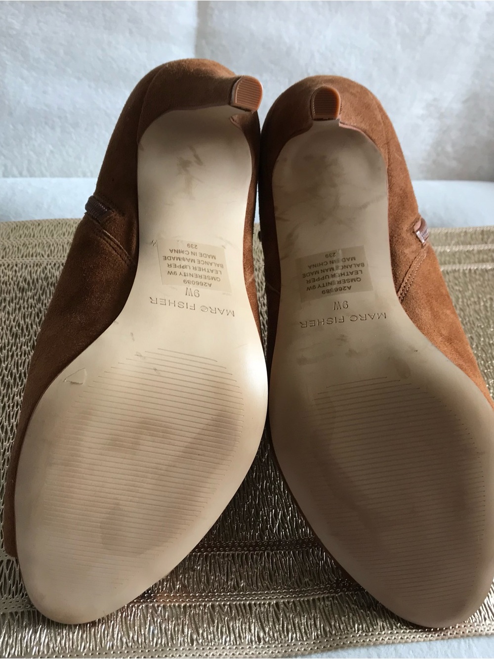 Marc Fisher Tan Suede Peep-Toe Ankle Booties with Side Zipper - Picture 3 of 4